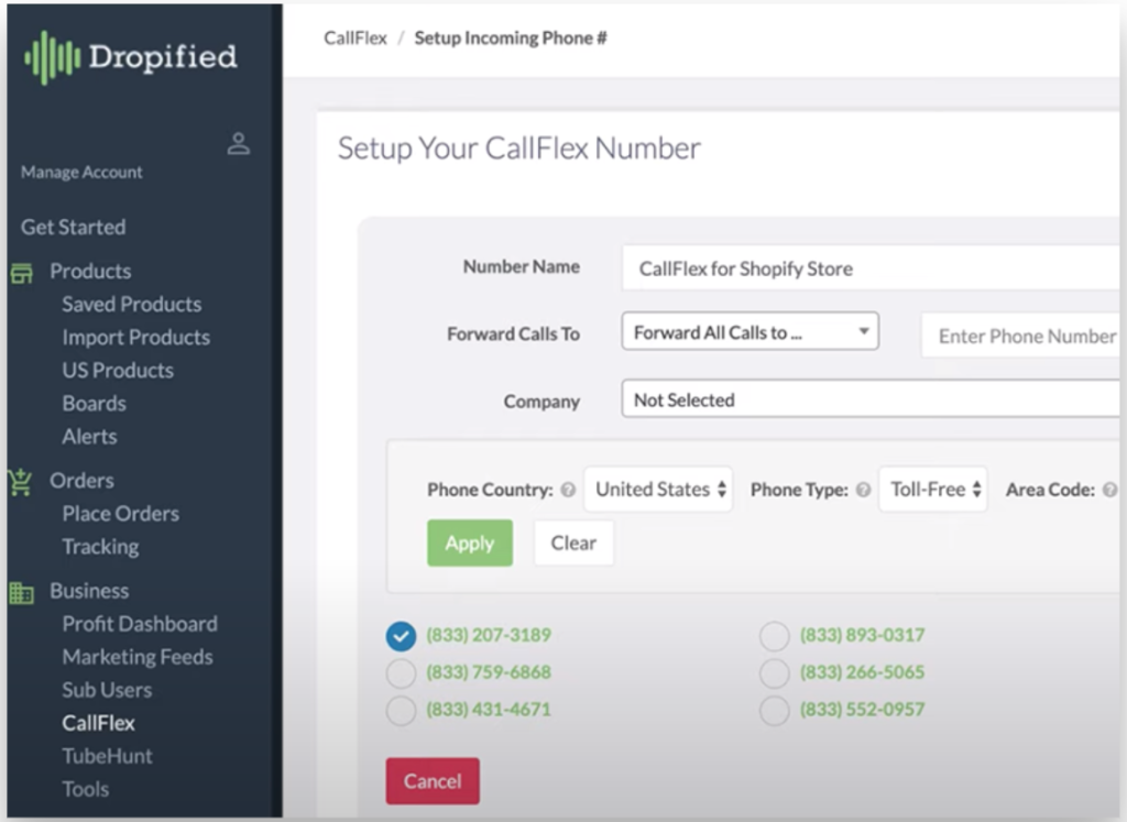 Screenshare of the Dropified Ecommerce Tool: CallFlex