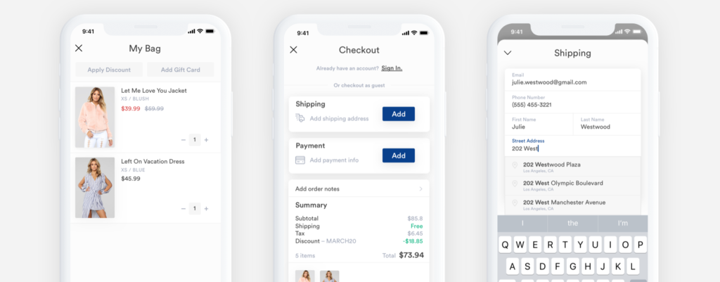 Example of Tapcart Fast Checkout Feature