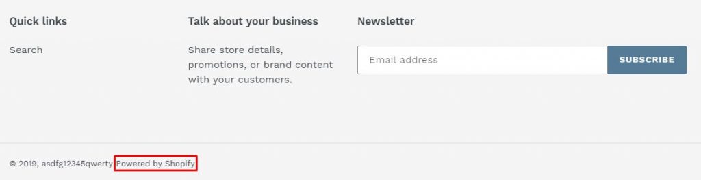 An example of a store with the 'Powered by Shopify' in the footer