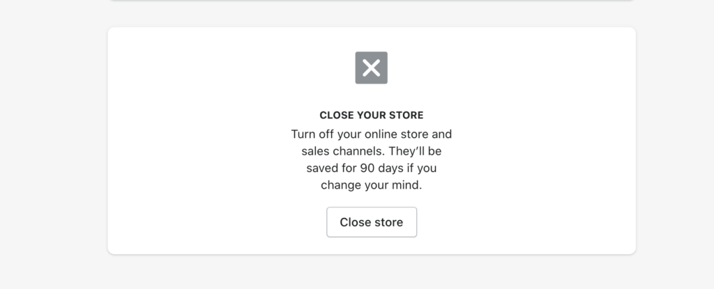 A visual of how to cancel Shopify by closing your online store