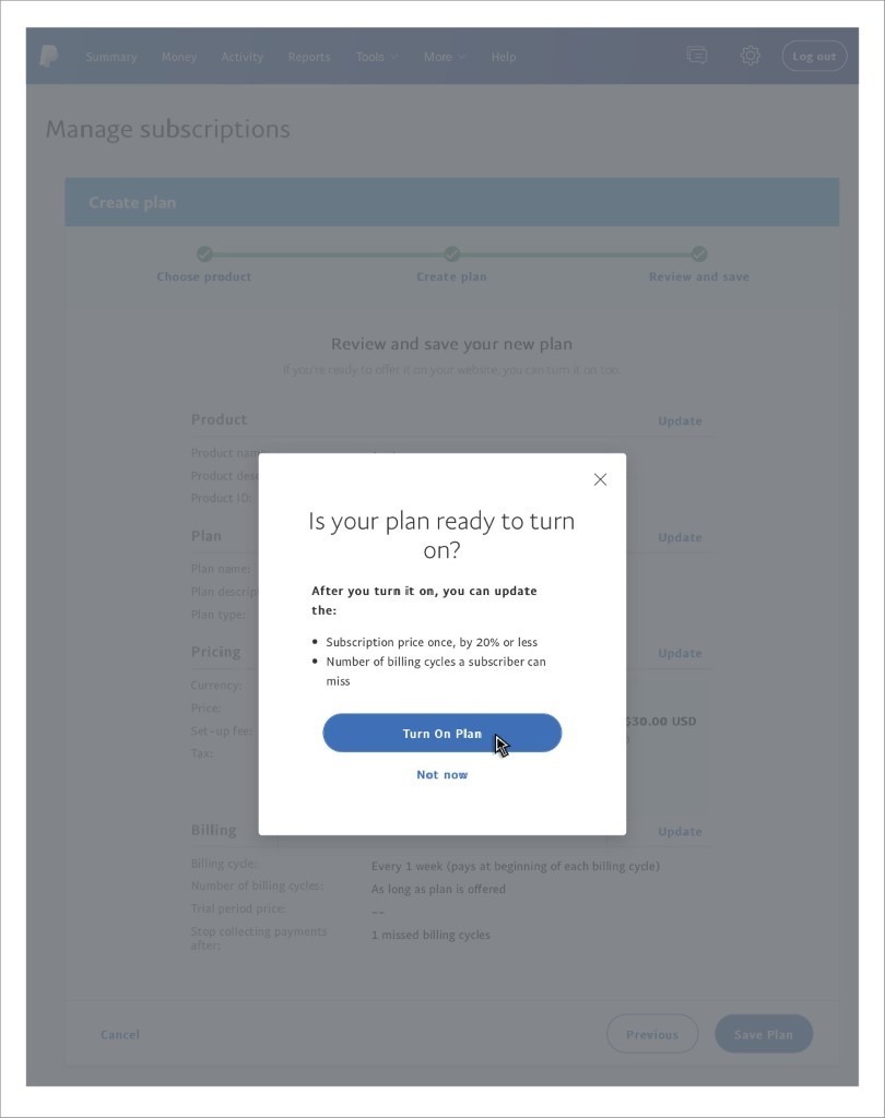PayPal recurring payments set-up