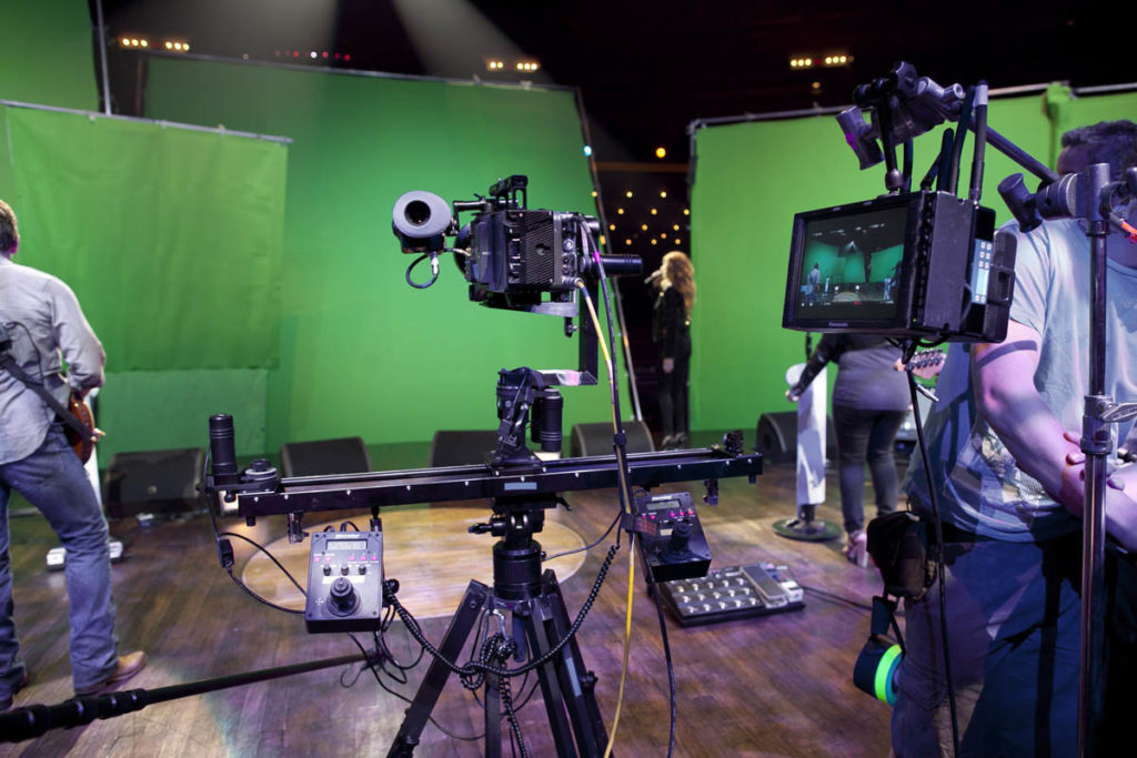 Behind the scenes view of a commercial video production company