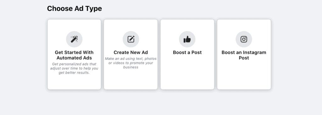 Selecting a Facebook ad type
