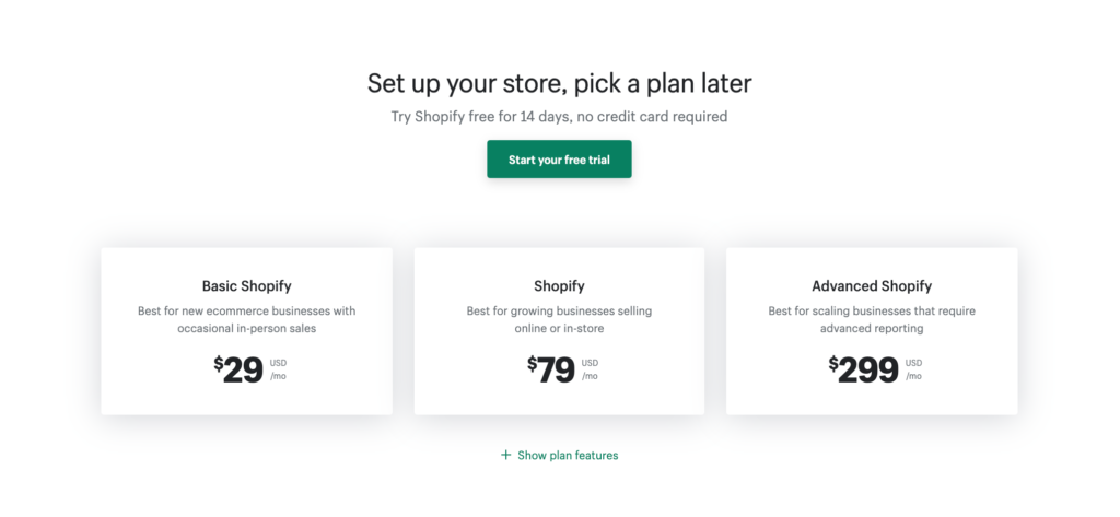 Pricing options for Shopify