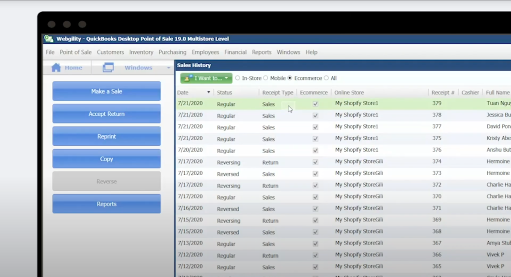 QuickBooks Point of Sale Inventory Management dashboard