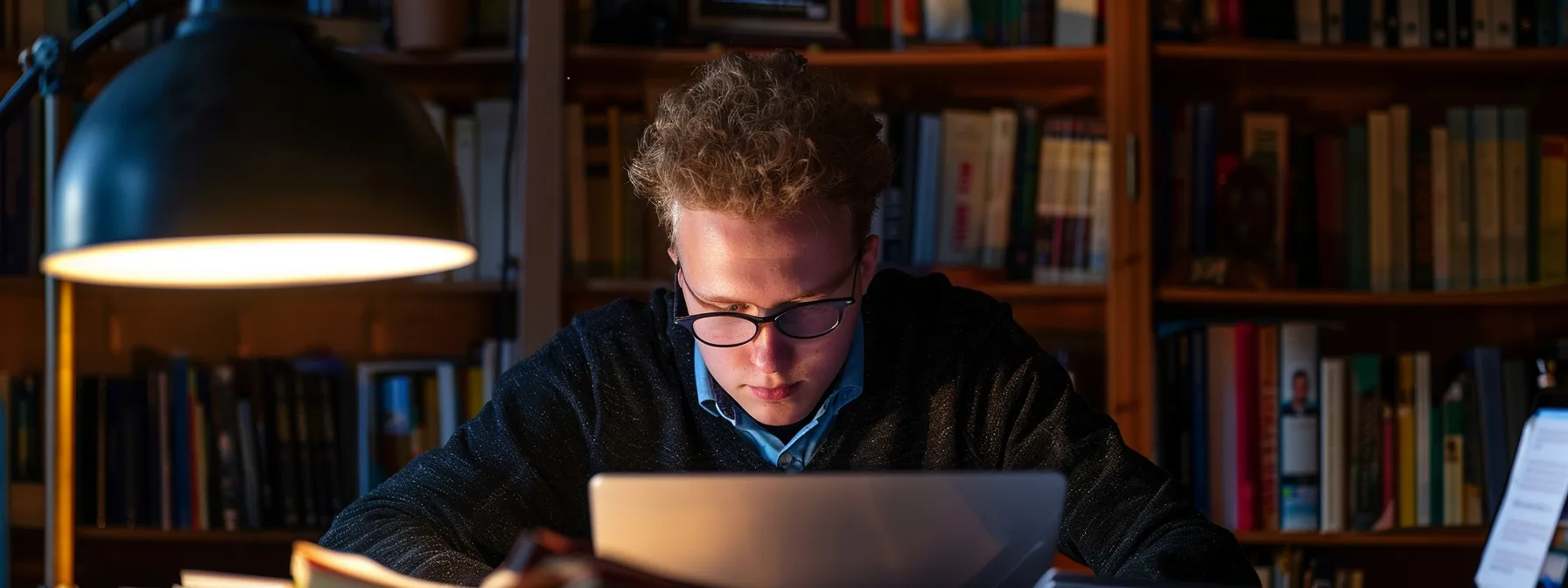 a young entrepreneur studying enthusiastically in front of a laptop with a course by justin woll displayed on the screen.