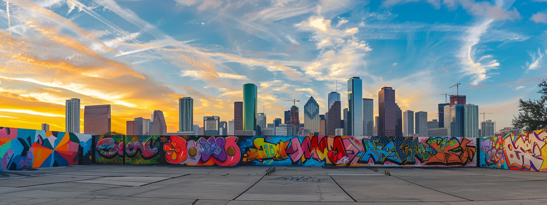 vibrant graffiti mural with an urban skyline backdrop, showcasing the essence of justin woll's course.